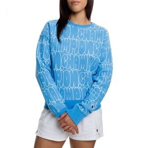 CHAMPION PRINT CREW SWEATSHIRT BLUE Size large